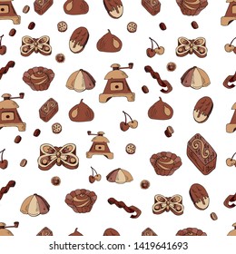 Vector pattern chocolate mill and ice cream in glaze
