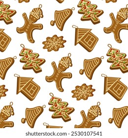 Vector pattern with Christmas cookies.Christmas cookies on a white background in a seamless vector pattern.