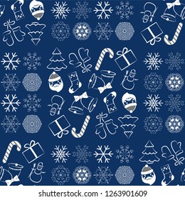 Vector pattern with Christmas elements and snowflakes. Winter background. EPS8