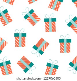 Vector pattern with christmas. Christmas flat lay design with gift boxes.  Wrapping paper or fabric. Christmas and new year element, poster for your design.