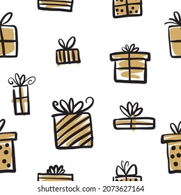 Vector pattern of Christmas gifts drawn by hand