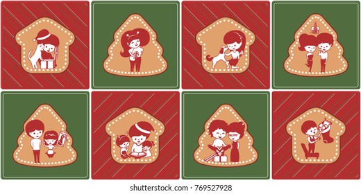 Vector pattern.  Christmas gingerbread. Happy people