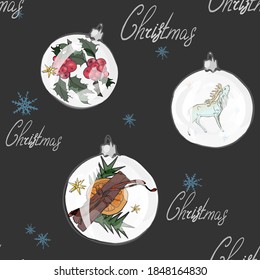 Vector pattern of Christmas , New Year decorations, elk, cinnamon, orange, Christmas tree. Blank for designers, postcard, logo for a t-shirt, clothing, textiles