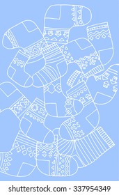 Vector pattern of christmas socks. Baby blue and white inc, hand drawing.