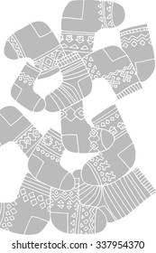 Vector pattern of christmas socks. Grey and white graphic, hand drawing.
