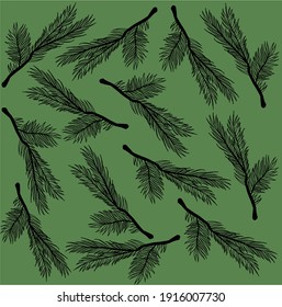 Vector pattern with christmas tree branches   on green background.