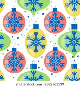 patrón vectorial con bolas de juguetes de árboles de navidad 