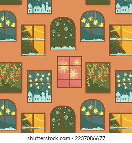 Vector pattern with Christmas windows