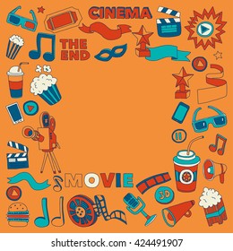 Vector pattern with cinema hand drawn icons Doodle style