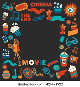 Vector pattern with cinema hand drawn icons Doodle style