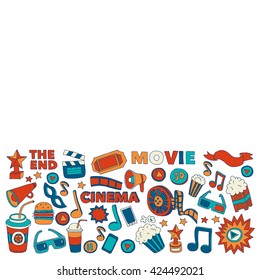 Vector pattern with cinema hand drawn icons Doodle style