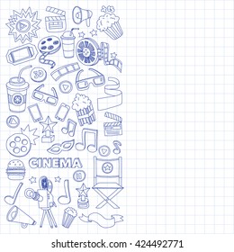 Vector pattern with cinema hand drawn icons Doodle style