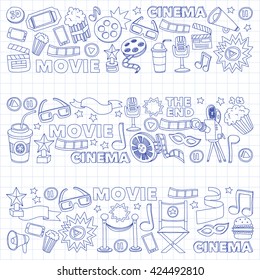 Vector pattern with cinema hand drawn icons Doodle style