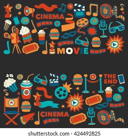 Vector pattern with cinema hand drawn icons Doodle style