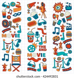 Vector pattern with cinema hand drawn icons Doodle style