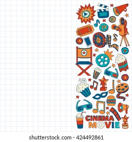 Vector pattern with cinema hand drawn icons Doodle style
