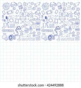Vector pattern with cinema hand drawn icons Doodle style