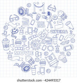 Vector pattern with cinema hand drawn icons Doodle style