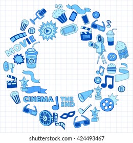 Vector pattern with cinema hand drawn icons Doodle style
