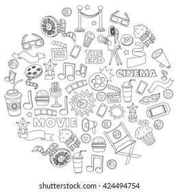 Vector pattern with cinema hand drawn icons Doodle style