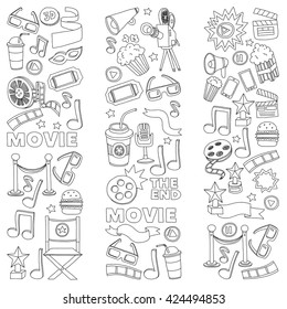 Vector pattern with cinema hand drawn icons Doodle style