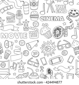 Vector pattern with cinema hand drawn icons Doodle style