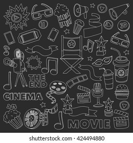 Vector pattern with cinema hand drawn icons Doodle style