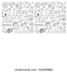 Vector pattern with cinema hand drawn icons Doodle style