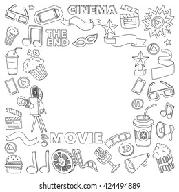 Vector pattern with cinema hand drawn icons Doodle style