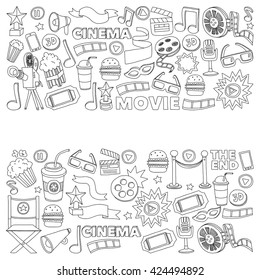 Vector pattern with cinema hand drawn icons Doodle style