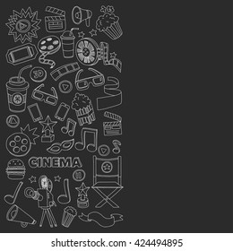 Vector pattern with cinema hand drawn icons Doodle style