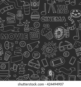 Vector pattern with cinema hand drawn icons Doodle style