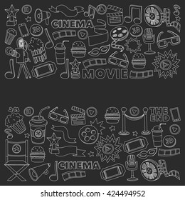 Vector pattern with cinema hand drawn icons Doodle style