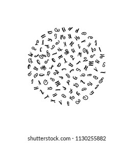 Vector pattern circle with letters of the alphabet in random order on a white background. Suitable for web backgrounds, textiles and wrapping paper.