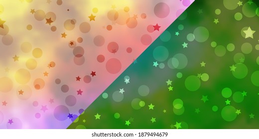 Vector pattern with circles, stars. Colorful disks, stars on simple gradient background. Design for wallpaper, fabric makers.