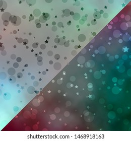 Vector pattern with circles, stars. Illustration with set of colorful abstract spheres, stars. Template for business cards, websites.