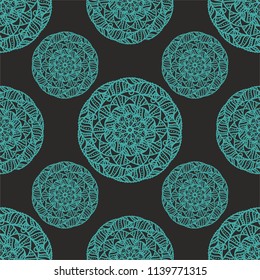 Vector pattern of circular blue on a black background. Mandala vector pattern