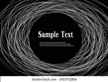 Vector pattern with circular gray lines, curves, black background for text-vector