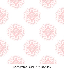 Vector pattern of circular pink on a white background. Mandala vector pattern.  Decorative illustration, good for printing.