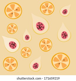 Vector pattern of citrus and argan pieces 