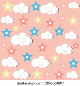 Vector pattern of clouds and stars for cheerful design. Ideal for children's decorations.