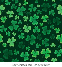 Vector pattern with clover on a dark background. Background with trefoils. Background with clover for St. Patrick's Day.