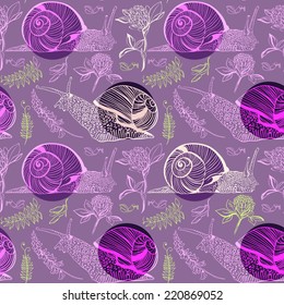 vector pattern with clover, peas and snails