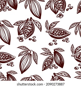 Vector pattern with cocoa beans drawn by hand