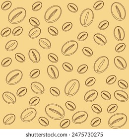 Vector pattern of coffee beans lines abstract wallpaper light brown background.