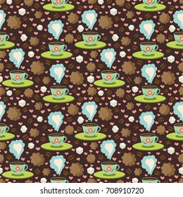 Vector pattern with coffee cup and cookies.