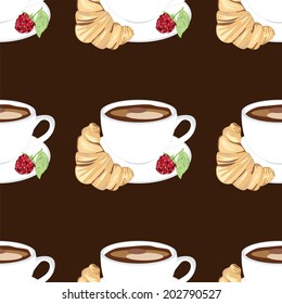 vector pattern with coffee cup raspberry croissant
