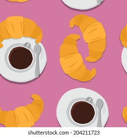 vector pattern with coffee cup strawberry croissant 