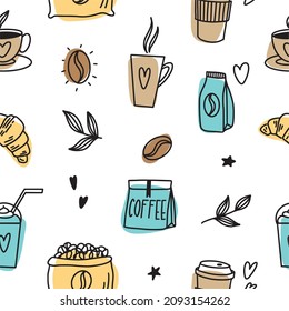 Vector pattern with coffee cups drawn by hand