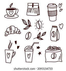Vector pattern with coffee cups drawn by hand